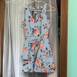 B Darlin Sky Blue Mini Floral Party Dress size 1/2